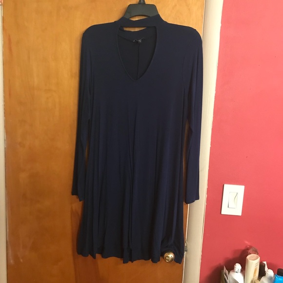 EXPRESS | Navy Long Sleeve Skater Dress w’Choker - Picture 4 of 4